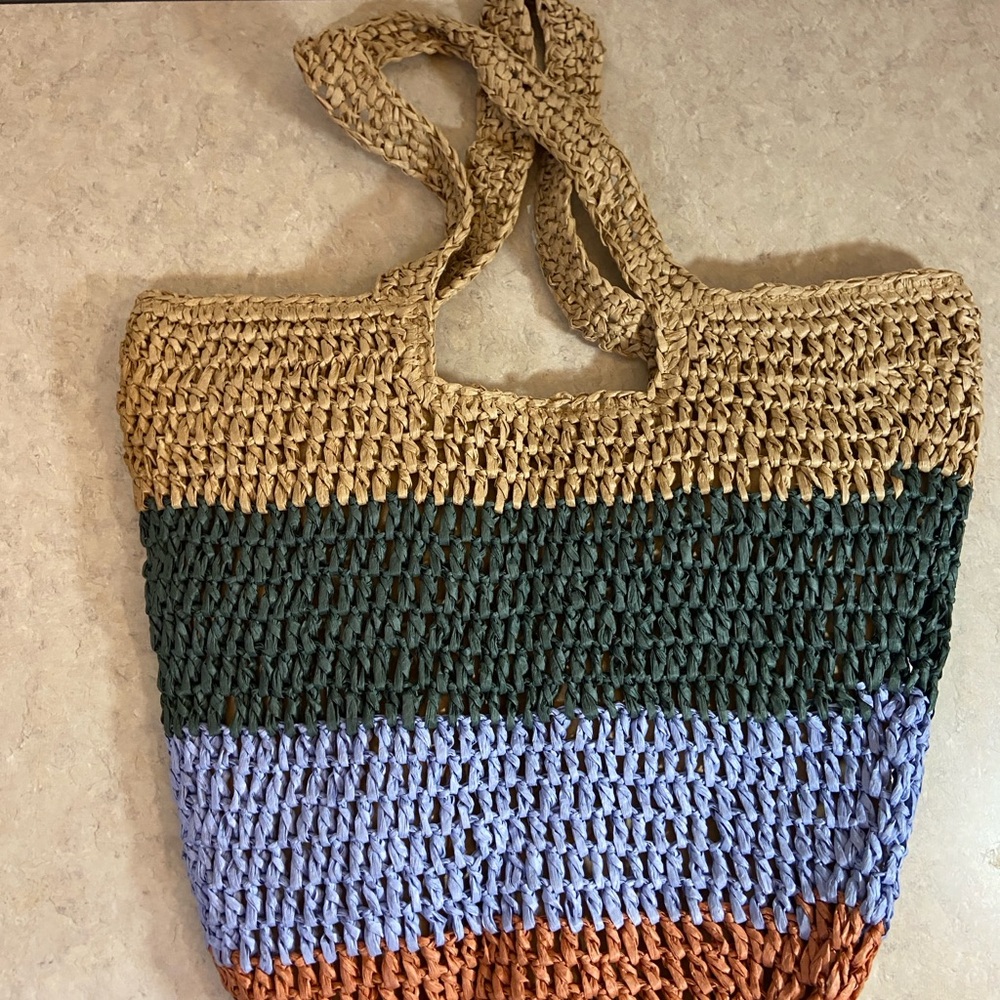 Elena Handbags Straw Woven Summer Color Block Tote